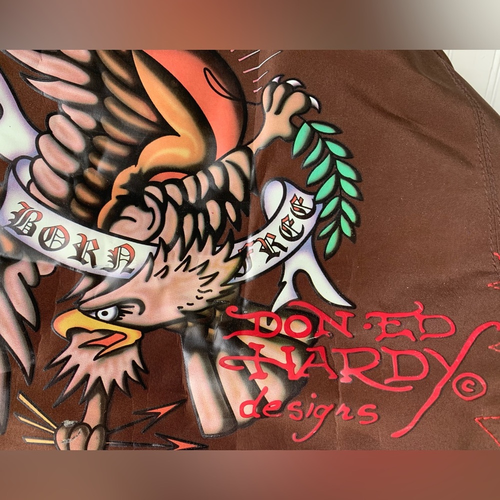 Ed Hardy Vintage Duffel Bag Brown with Colorful Design (Men or Women) - Picture 8 of 9